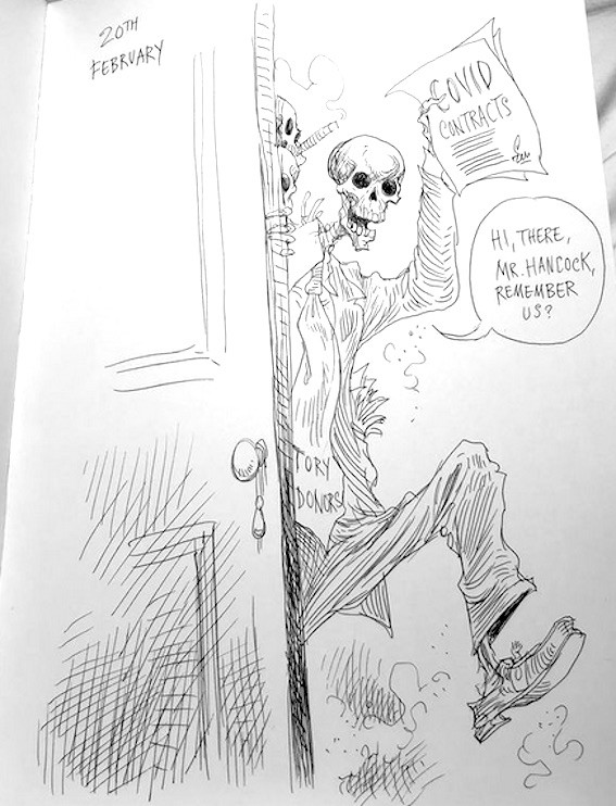 Chris Riddell - cartoon - the skeletons in the cupboard - Opher's World